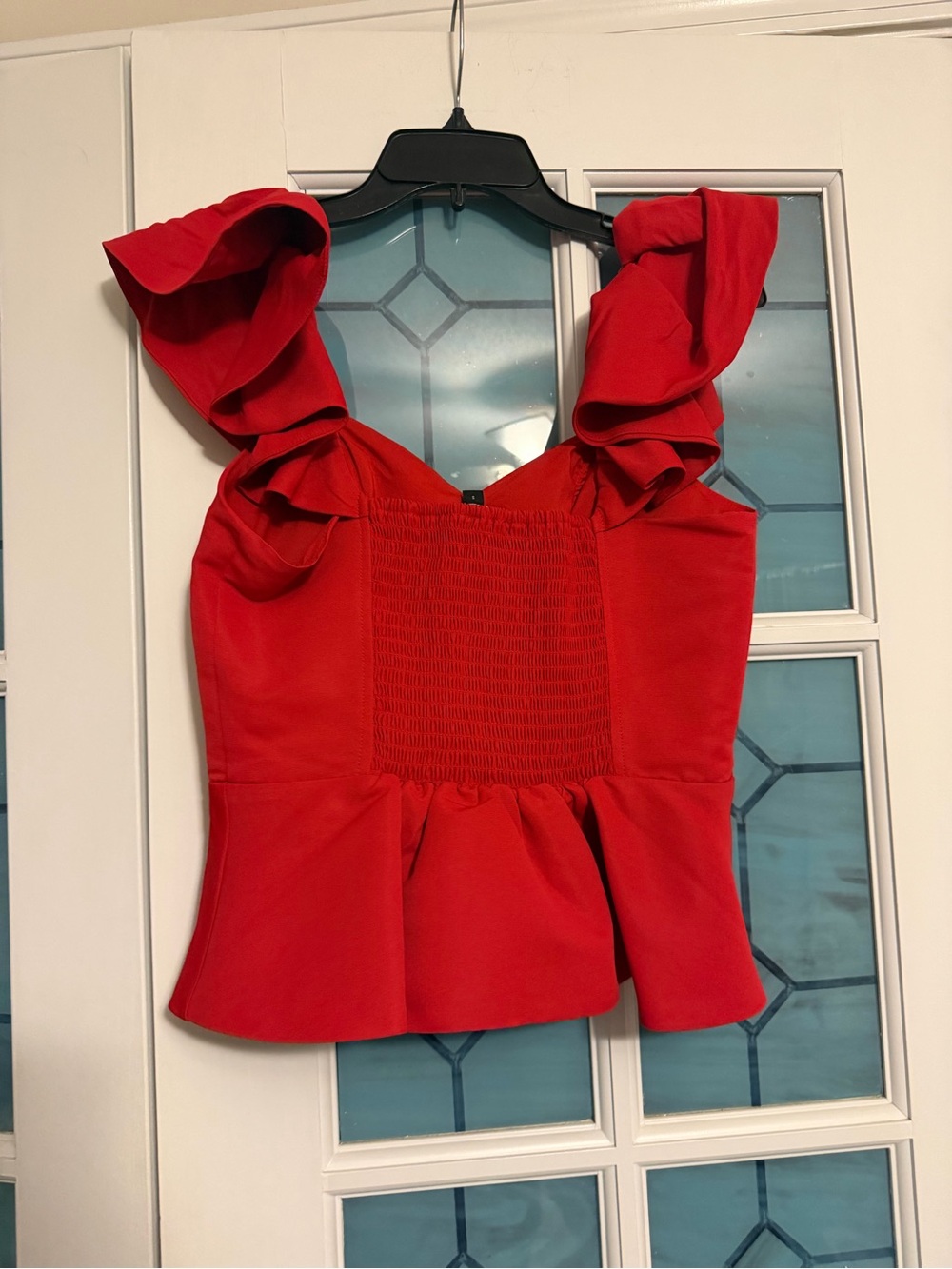 Express Red Ruffle Peplum Top - Picture 2 of 4